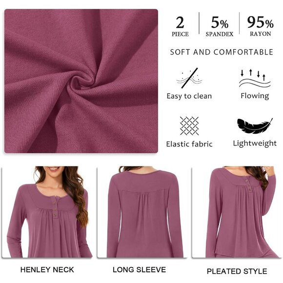 Women's Spotted Blue 2pc Pajama Set - Long Sleeve Shirt & Long Pant w/Pockets - Picture 4 of 7